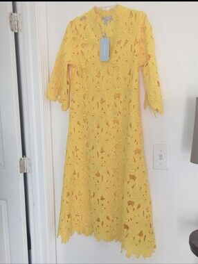 ANTONIO MELANI Yellow Crochet Midi Dress